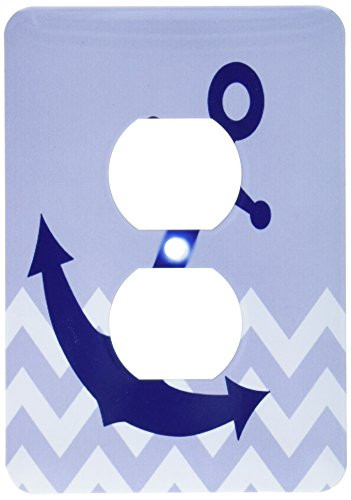 3dRose lsp_165790_6 Blue Nautical Boat Anchor on Chevron Pattern Light Switch Cover