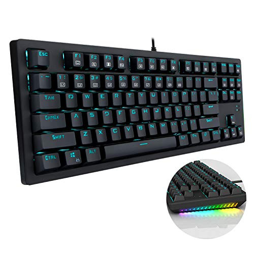 Mechanical Keyboard Wired Gaming Keyboard Blue Switches LED Backlit 87 Keys N-Key Rollover Computer Keyboard for PC Gamers