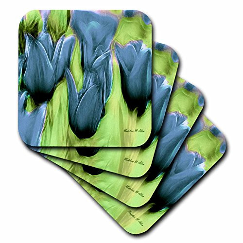 3dRose CST_18510_1 Blue Tulip Flowers Soft Coasters, Set of 4