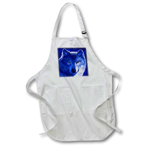 3dRose apr_18916_2 Blue Wolf Medium Length Apron with Pouch Pockets, 22 by 24-Inch