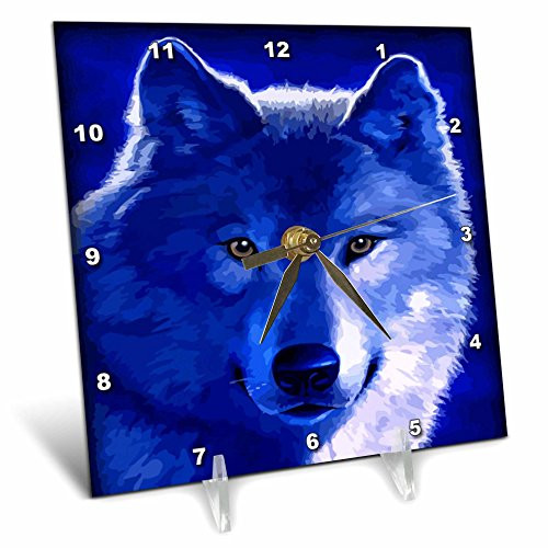 3dRose dc_18916_1 Blue Wolf Desk Clock, 6 by 6-Inch