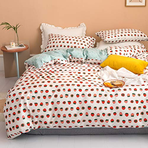 BlueBlue Strawberry Kids Duvet Cover Set Twin, 100% Cotton Bedding for Boys Girls Teens Single Bed, Cartoon Strawberry Fruit Cute Pattern Print on White, 1 Comforter Cover 2 Pillowcase (Twin) BlueBlue Strawberry Kids Duvet Cover Set Twin, 100% Cotton Bedding for Boys Girls Teens Single Bed, Cartoon Strawberry Fruit Cute Pattern Print on White, 1 Comforter Cover 2 Pillowcase (Twin)