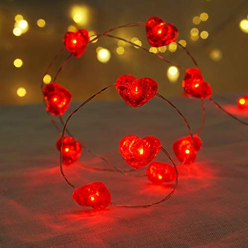 BOHON Fairy String Lights Battery Operated 2 Pack Red Heart Shaped Twinkle Fairy Lights with Timer 6.5 ft 20 LEDs Decorative lights for Bedroom Wedding Party Valentine's Day Mother's Day Decor