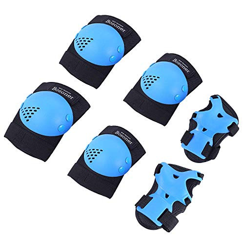 BOSONER Kids/Youth Knee Pad Elbow Pads for Roller Skates Cycling BMX Bike Skateboard Inline Rollerblading, Skating Skatings Scooter Riding Sports (Black/Blue, Medium(6-15 Years))