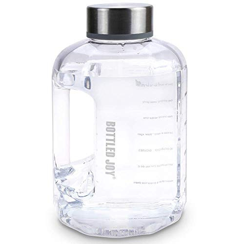 BOTTLED JOY Large Water bottle Portable Half Gallon Water Bottle Jug 2.2 L / 75 OZ Motivational Fitness Big Sports Water Bottle with Time Marker Tracker for Measuring Daily Water Intake (white)
