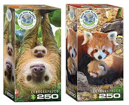 Eurographics 250 Piece Animal Puzzle Set - Sloth and Red Panda Puzzles - Two 250 Piece Wildlife Puzzles for Kids. Sloth Puzzle Mother Sloth with Baby. Panda Puzzle Mother Panda with Baby