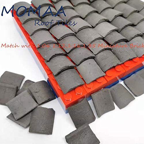 MOMAA 1/16 Miniature Roof Tiles- Mini Tiles Model Building Set Construction Set Sand Table Micro Landscape Accessories DIY Dollhouse Roof Tiles Bricks Diorama Fairy Garden (red+Grey) (Gray)