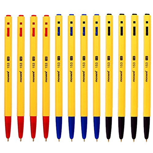 Monami 153 Ballpoint Pen 1.0mm Dozen Box (Black, Blue, Red Ink Color Mix 12 Pens)