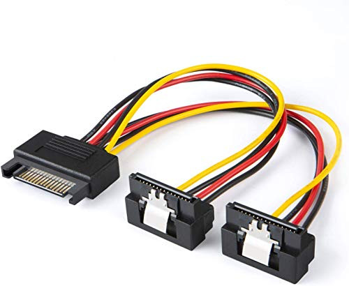SATA Power Cable, CableCreation [2-Pack] 6-Inch SATA 15 Pin Male to 2xSATA 15 Pin Down Angle Female Power Splitter Cable