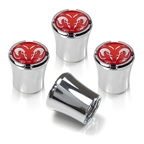 Dodge RAM Red Logo Chrome Tire Stem Valve Caps, Official Licensed