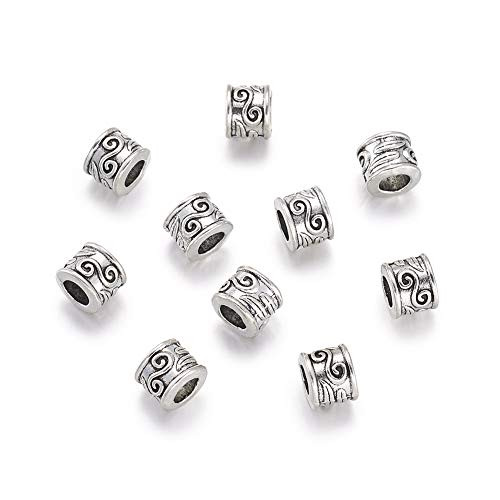 Fashewelry 20Pcs Tibetan Silver Large Hole Column Spacer Beads 8.5x7mm Metal Charm Beads for European Jewelry Making Hole: 5mm Lead Free Cadmium Free