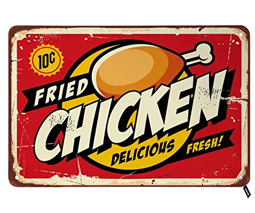 Swono Chicken Tin Signs,Fresh Fried Chicken Delicious Vintage Metal Tin Sign for Men Women,Wall Decor for Bars,Restaurants,Cafes Pubs,12x8 Inch