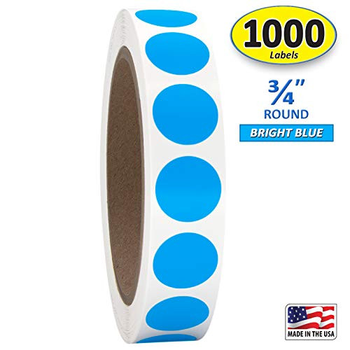 3/4" Bright Blue Round Color Coding Circle Dot Labels on a Roll, Semi-Gloss, 1000 Stickers.75 inch Diameter.