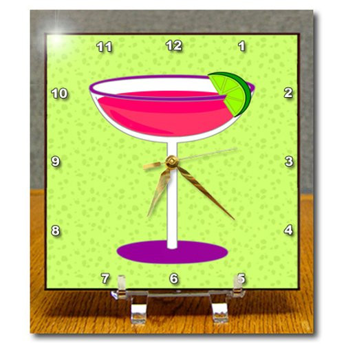 3dRose dc_57116_1 Bright Pink Margarita in Glass with Lime Green Background Desk Clock, 6 by 6-Inch