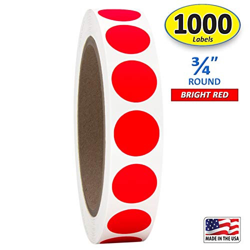 3/4" Bright Red Round Color Coding Circle Dot Labels on a Roll, Semi-Gloss, 1000 Stickers.75 inch Diameter.