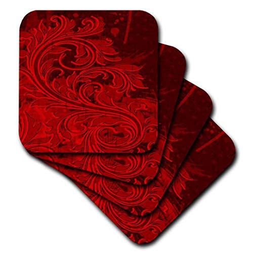 3dRose CST_78030_1 Bright Red Grunge Flourish Soft Coasters, Set of 4