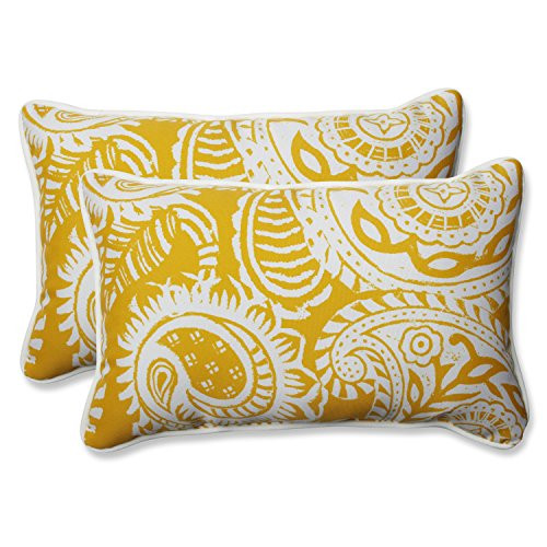 Pillow Perfect Outdoor/Indoor Addie Egg Yolk Lumbar Pillows, 11.5" x 18.5", Yellow, 2 Pack