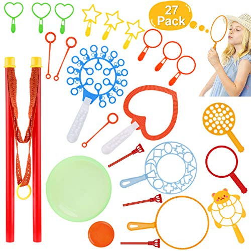 Bubble Wands Set, Plastic Colorful Big Bubbles Wand Blower Kit Kids Bubble Wand Creative Funny Bubble Maker Wand Bubble Wand Assortment Bubble Toy for Outdoor Activity Birthday Party Games 27PCS