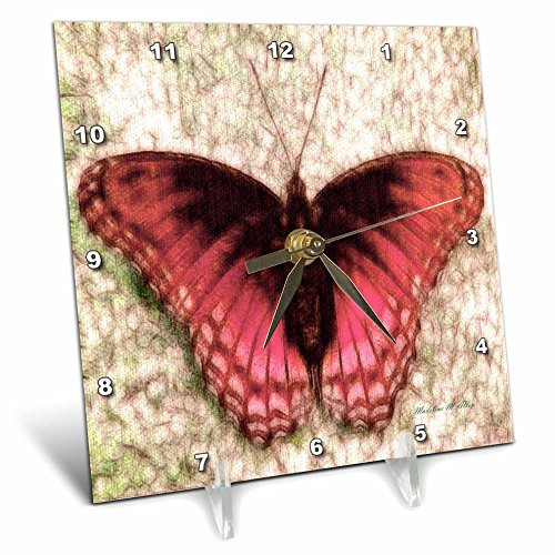 3dRose dc_11737_1 Desk Clock, Butterfly Pink, 6 by 6-Inch
