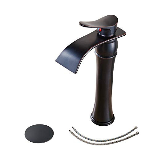 BWE Vessel Sink Faucet with Drain Assembly and Supply Line Waterfall Single Handle Bathroom Faucets Commercial Lavatory Basin Mixer Tap Oil Rubbed Bronze