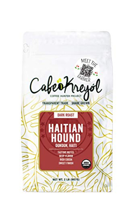 Cafe Kreyol Organic Hatian Hound | 2 lb - Haitian Blue Dark Roast Coffee - Whole Bean Coffee, is Smooth Low Acid and Bold, Deep Notes of Chocolate with a Sweet Finish