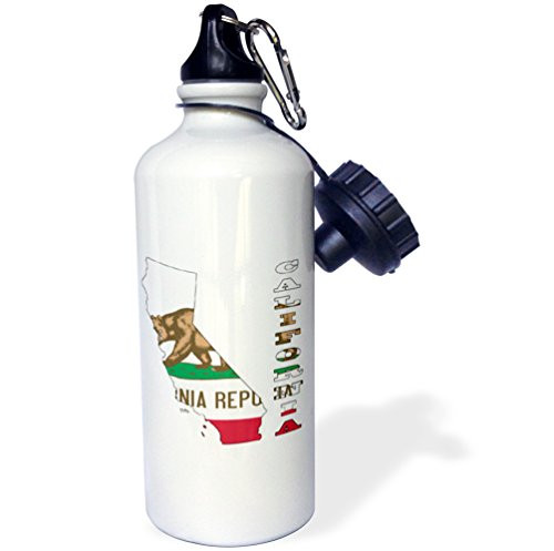 3dRose wb_58723_1"California state flag in the outline map and letters of California" Sports Water Bottle, 21 oz, White