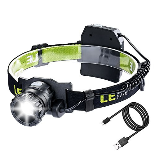 LE CREE LED Headlamp Zoomable 6 Modes USB Rechargeable Super Bright Sports Headlight Helmet Light for Camping, Running, and Hiking Reading