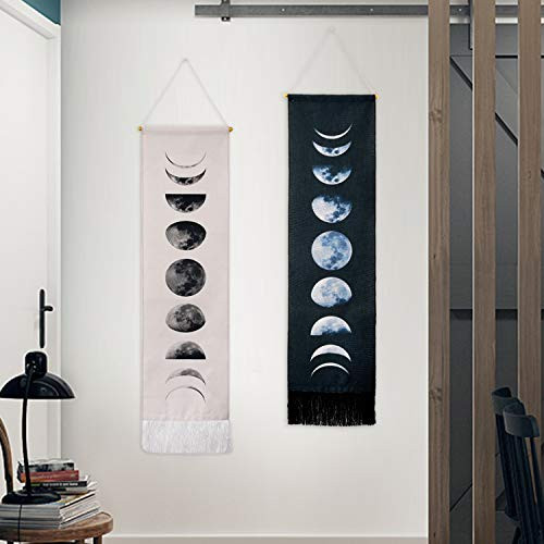 Tapestry Wall Hanging Tapestries Nine Phases of the Full Growth Cycle of the Moon Wall Tapestry Cotton Linen Wall Art, Modern Home Decor (Black + White Moon Phase Change, 12.99" x 52.75") Tapestry Wall Hanging Tapestries Nine Phases of the Full Growth Cycle of the Moon Wall Tapestry Cotton Linen Wall Art, Modern Home Decor (Black + White Moon Phase Change, 12.99" x 52.75")