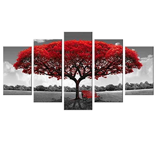Canvas Wall Art Red Tree Picture Prints on Canvas Landscape Painting Modern Giclee Artwork Stretched and Framed Ready to Hang Canvas Art for Home Decoration (30x50cmx2pcs 30x65cmx2pcs 30x80cmx1pcs)