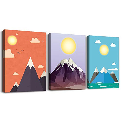 Canvas Prints Wall Art for living room bathroom Wall decor posters color Mountain Abstract Geometry cartoon Wall Artworks Pictures for Living Room Bedroom Home Decoration, 12x16 inch/piece, 3 Panels