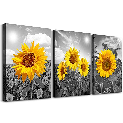 Canvas Wall Art for Living Room kitchen Wall Artworks Bedroom Decoration, 3 piece bathroom Wall decor Black and white landscape yellow sunflower flowers posters Pictures wall painting Home decor Canvas Wall Art for Living Room kitchen Wall Artworks Bedroom Decoration, 3 piece bathroom Wall decor Black and white landscape yellow sunflower flowers posters Pictures wall painting Home decor