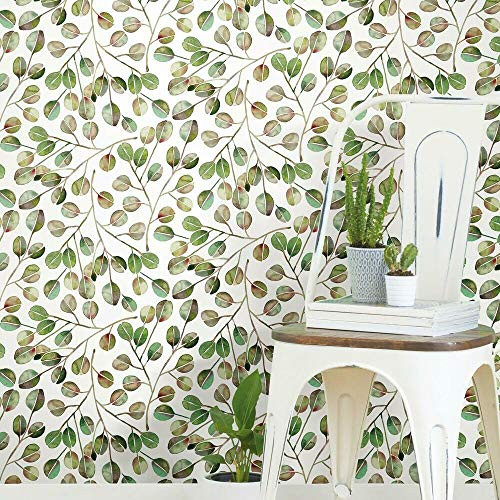 RoomMates Cat Coquillette Eucalyptus Green and White Peel and Stick Wallpaper