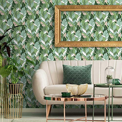 RoomMates Green & Pink Hearts Of Palm Peel and Stick Removable Wallpaper