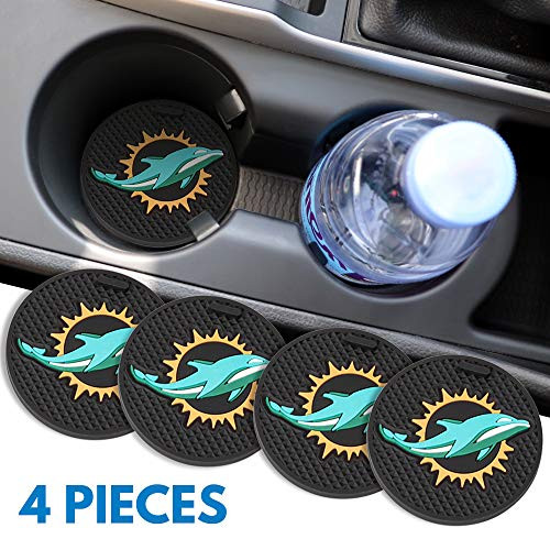 Ysiueng 4 Pack Anti Slip Cup Mat 2.75 inch for Miami Dolphins Car Interior Accessories Silicone Car Coaster for All Vehicles