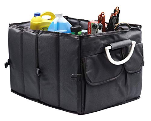 Car Trunk Storage Organizer Collapsible Cargo Storage Containers Portable Heavy Duty Multi Compartments for Car SUV Truck Auto Minivan Metal Handle Grocery Organizer with Straps Waterproof