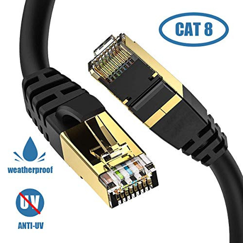 Network Cable, Shielded Ethernet Cable, Cat8 10 Feet (2 Pack), Gold Plated RJ45 Connectors, 26AWG Cat8 Network Cable, Weatherproof 40Gbps 2000Mhz S/FTP LAN Cables for Gaming, Xbox, Modem, Router, PC
