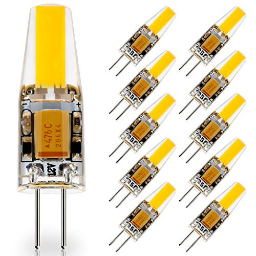 JAUHOFOGEI 10 Pack G4 Base LED Bulb, 20W Glass Halogen (Daylight White 6000K) Light Bulbs Replacement, 12V AC/DC, 2W/220 Lumens, JC T3 Lamp Under Cabinet Puck Light, Chandelier, Landscape Lighting