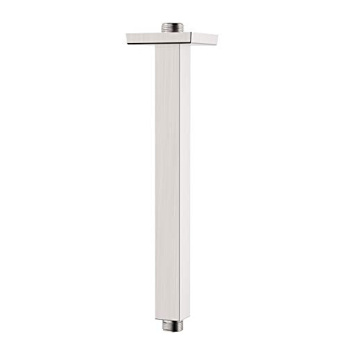 Ceiling Mounted Shower Arm with Flange 12 Inches Brass Shower Arm for Rain Shower Head, Brushed Nickel