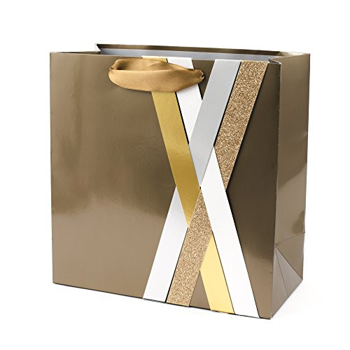 Hallmark Signature 13" Large Gift Bag (Gold with Paper Weave) for Weddings, Anniversaries, Graduations, Retirements and More