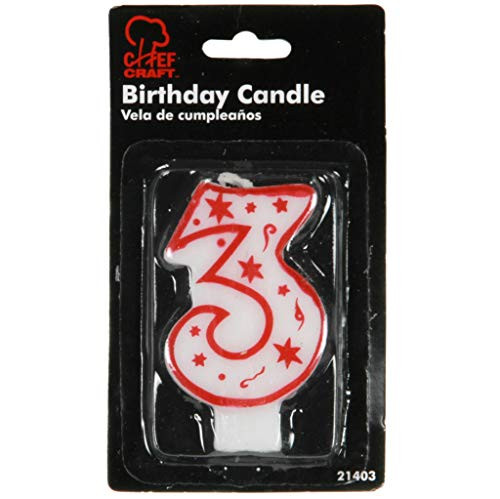 Chef Craft Select Numeral Candle, 3, 5", White/Red