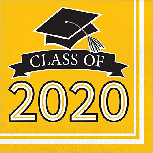 Creative Converting Class of 2020 Yellow Grad Napkins, 6.5"