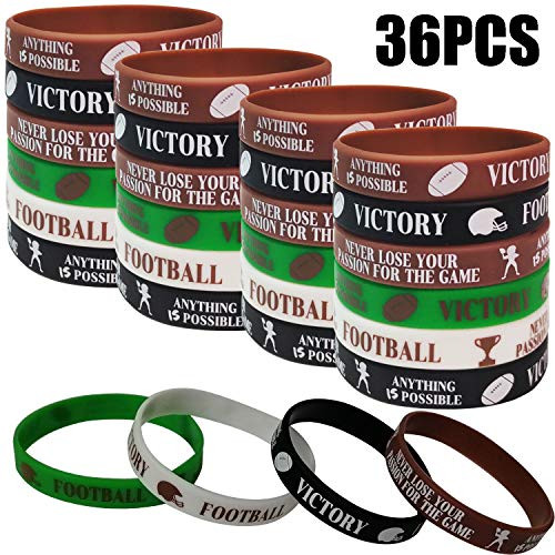 36 PCS Football Motivational Rubber Bracelets for Kids Adult - Super Bowl Sports/Football Birthday Party Favors Supplies Decorations Gifts Prize Silicone Wristbands