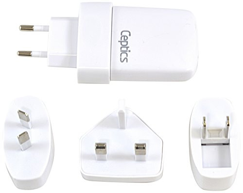 Ceptics Worldwide 2.1A Dual Travel USB Adapter Charger Kit For Cell Phones, iPhone, iPad & More