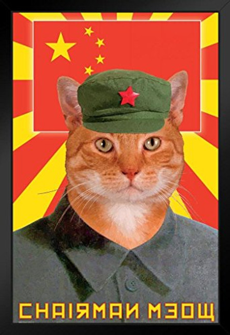 Pyramid America Chairman Meow Leader of The Feline Revolution Chairman Mao Communist Party Satire Black Wood Framed Poster 14x20 Pyramid America Chairman Meow Leader of The Feline Revolution Chairman Mao Communist Party Satire Black Wood Framed Poster 14x20
