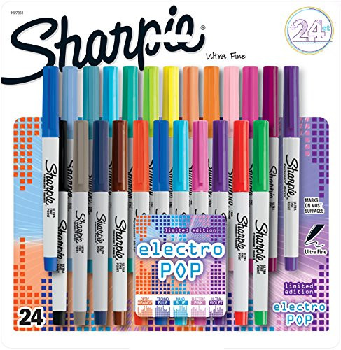 Sharpie Electro Pop Permanent Markers, Ultra Fine Point, Assorted Colors, 24 Count