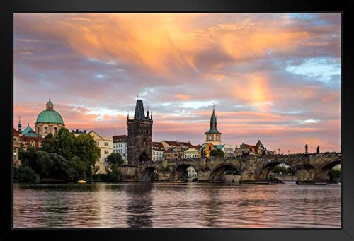 Charles Bridge and Vitava River at Sunset Prague Czech Republic Photo Art Print Black Wood Framed Poster 20x14 Charles Bridge and Vitava River at Sunset Prague Czech Republic Photo Art Print Black Wood Framed Poster 20x14