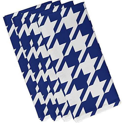 E By Design Houndstooth Geometric Print Napkin, 19" by 19", Blue Suede