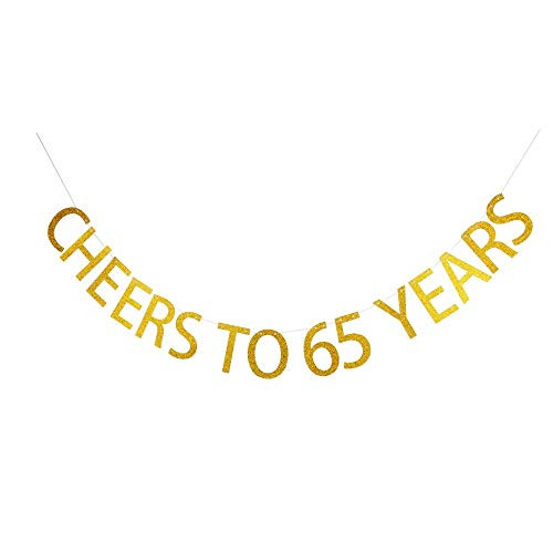 Cheers to 65 Years Banner, 65th Birthday Party Decorations, Gold Glitter Letters Birthday Bunting