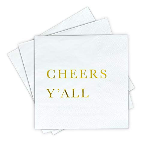 Gold Cocktail Napkins - Cheers Y'all Party Napkins, Wedding Napkins, 3-Ply Disposable Paper Napkins for Wedding Reception, Engagement Party, Bridal Shower, Birthday - Gold Napkins by Sunshine Supply Gold Cocktail Napkins - Cheers Y'all Party Napkins, Wedding Napkins, 3-Ply Disposable Paper Napkins for Wedding Reception, Engagement Party, Bridal Shower, Birthday - Gold Napkins by Sunshine Supply