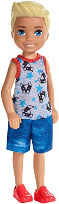 ?Barbie Club Chelsea Doll, 6-Inch Blonde Boy Doll Wearing Puppy-Themed Romper, for 3 to 7 Year Olds